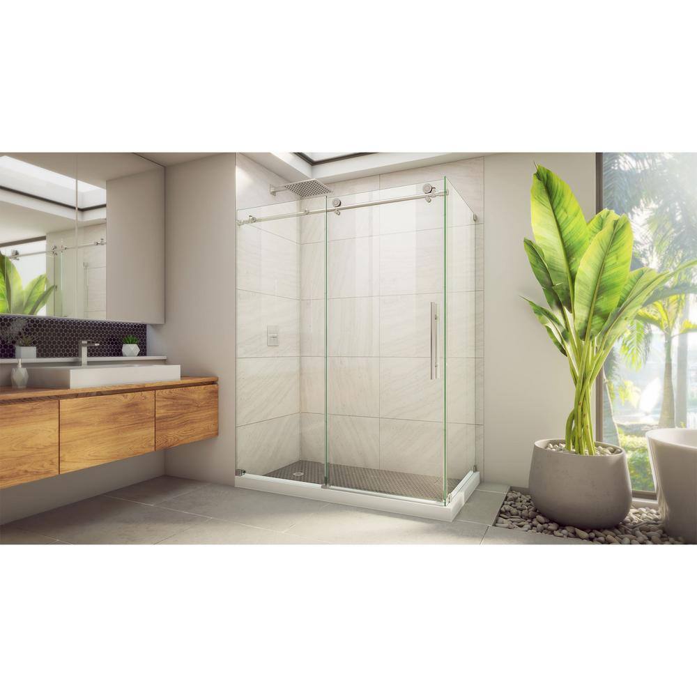 76" Frameless Clear Glass Sliding Shower Enclosure with Stainless Steel Hardware