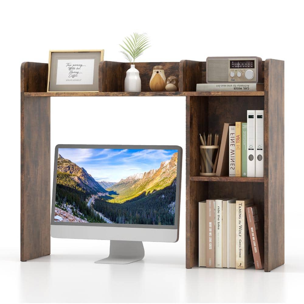 3-Tier Multipurpose Desk Bookshelf Monitor Stand Organizer with 4 Shelves-Brown price history on PriceWatchPro