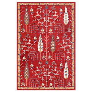 Hillah Traditional Red 9 ft. x 12 ft. Tree of Life Organic Wool Indoor Area Rug