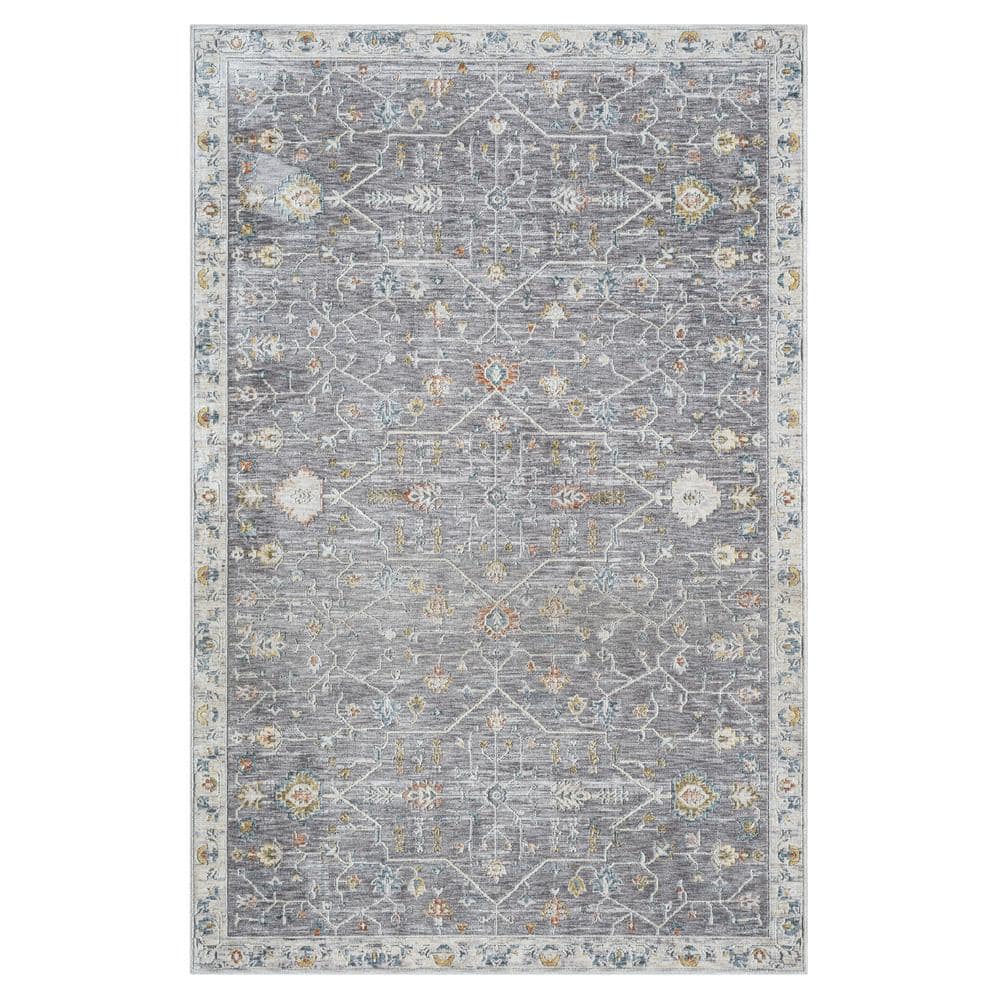 Alaya Gray/Multicolor 5 ft. x 8 ft. Floral Performance Area Rug