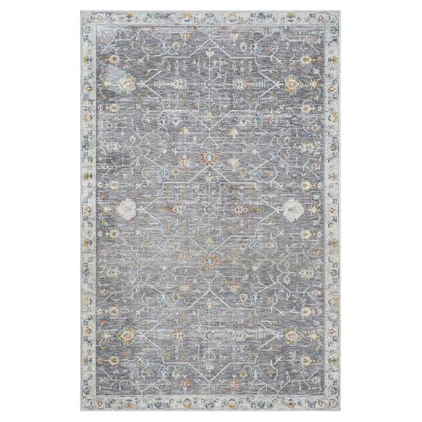 Unbranded Alaya Gray/Multicolor 10 ft. x 14 ft. Floral Performance Area Rug