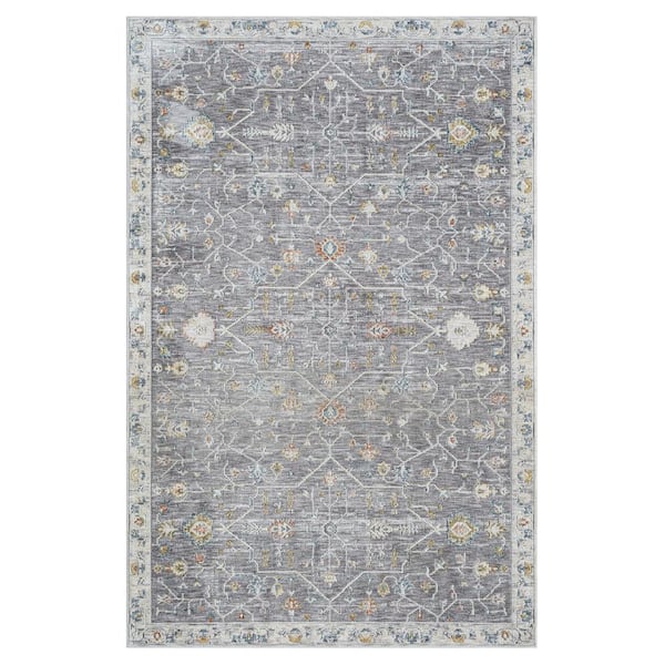 LR Home Alaya Gray/Multicolor 5 ft. x 8 ft. Floral Performance Area Rug