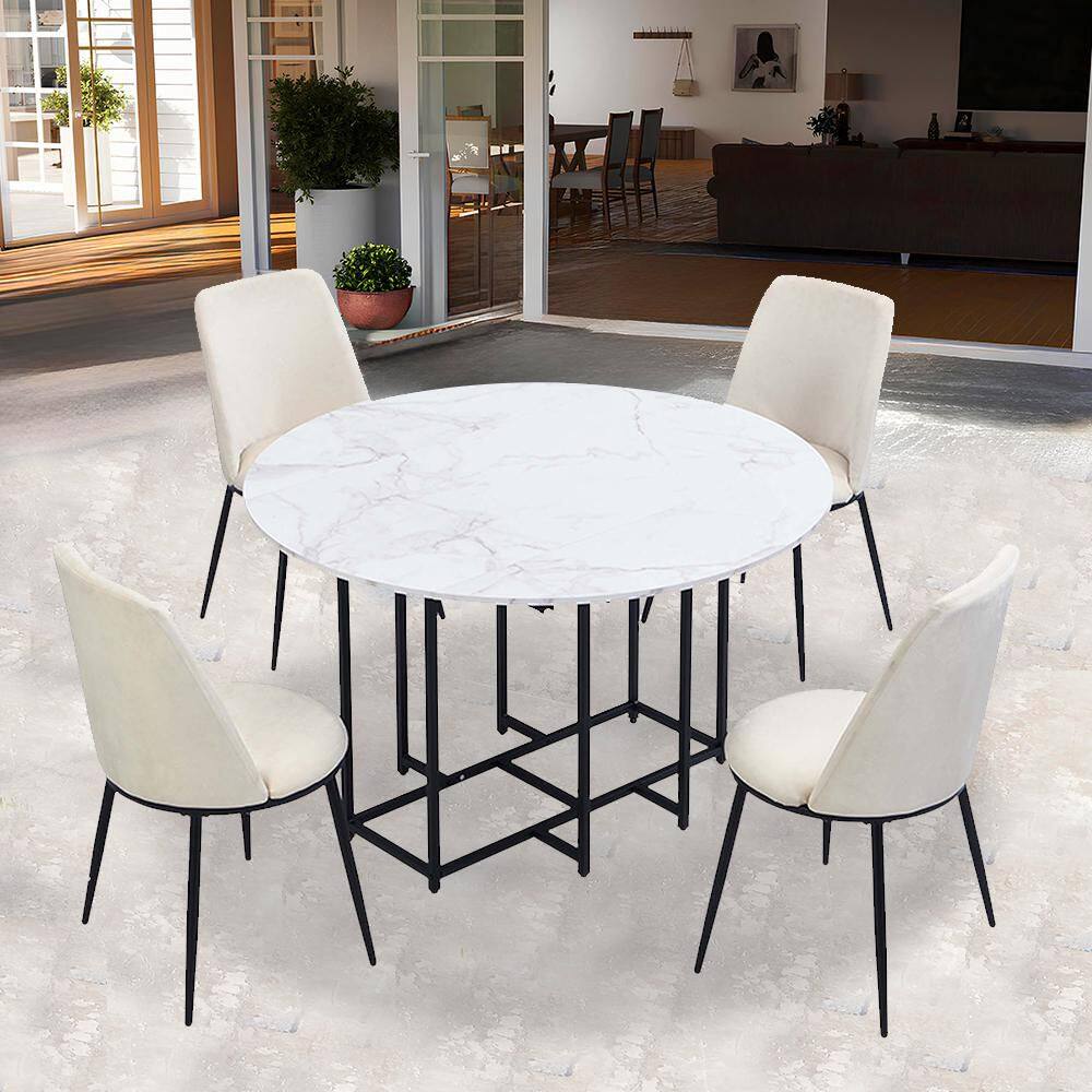 5-Piece Black Metal Patio Outdoor Dining Set with Beige Cushions and 1 Dining Table price history on PriceWatchPro