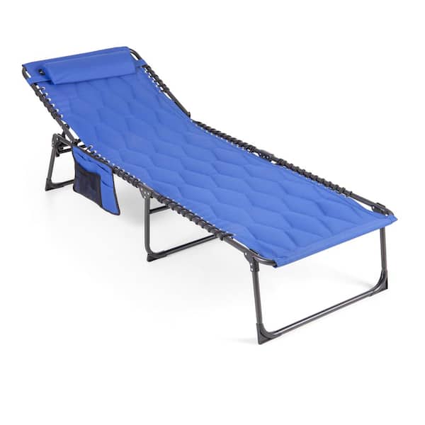 PHI VILLA 79 in. Extra Large Adjustable 4-Position Folding Camping Cot Bed In Light Blue