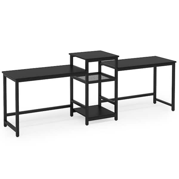 BYBLIGHT Moronia 96.9 in. Black Double Computer Writing Desk with Printer Shelf, Extra Long 2-Person Desk with Open Storage