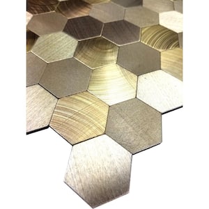 Enchanted Gold 12 in. x 12 in. Geometric Polished Aluminum Hexagon Metals Mosaic Wall Tile (9.9 sq. ft./Case)