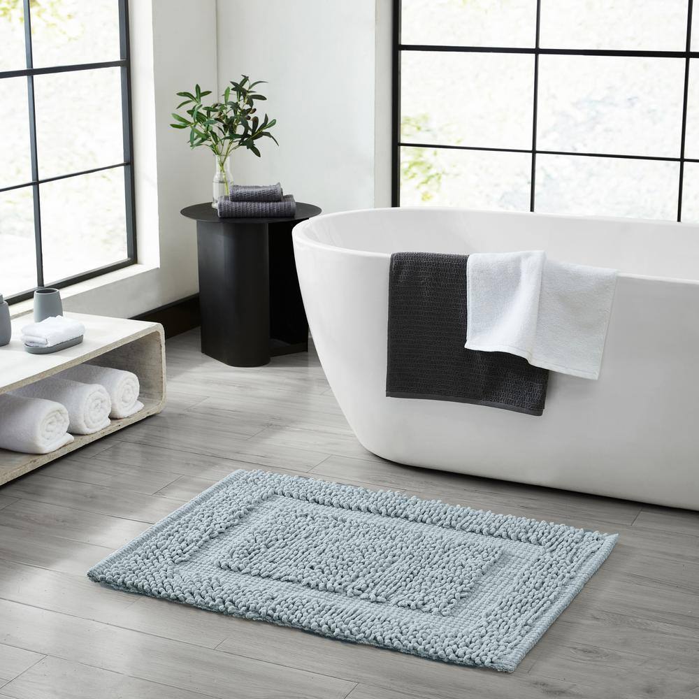 Pale Blue Cotton Chenille Non-Slip Bath Mat 17" x 24"