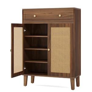 Lauren Brown 43.7 in. Shoe Cabinet with 3 Adjustable Shelves and 2 Doors and Drawer