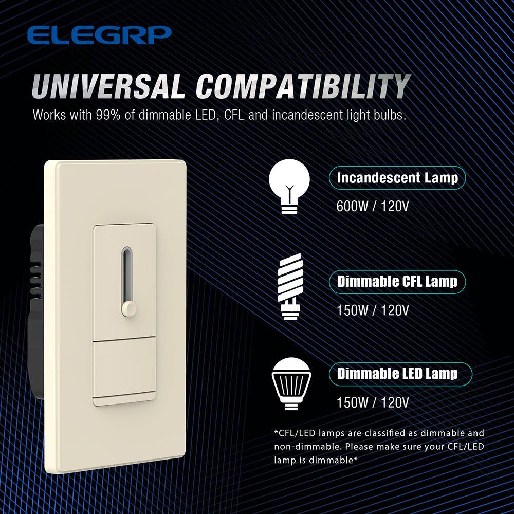 Light Almond Matte Double Pole Slide Dimmer with Wall Plate