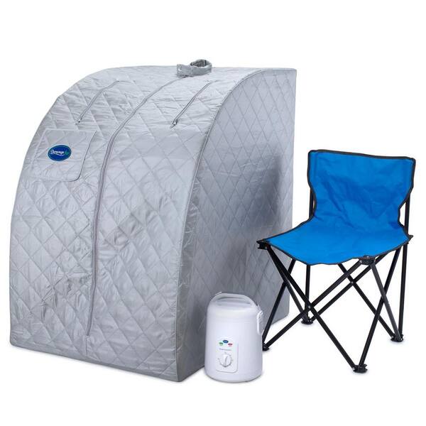DURASAGE 1-Person Lightweight Steam Sauna Spa with 60 Minute Timer and Chair, Silver