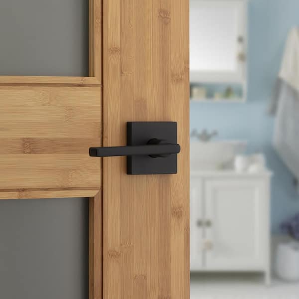 Halifax Square Matte Black Privacy Bed/Bath Door Handle with Lock