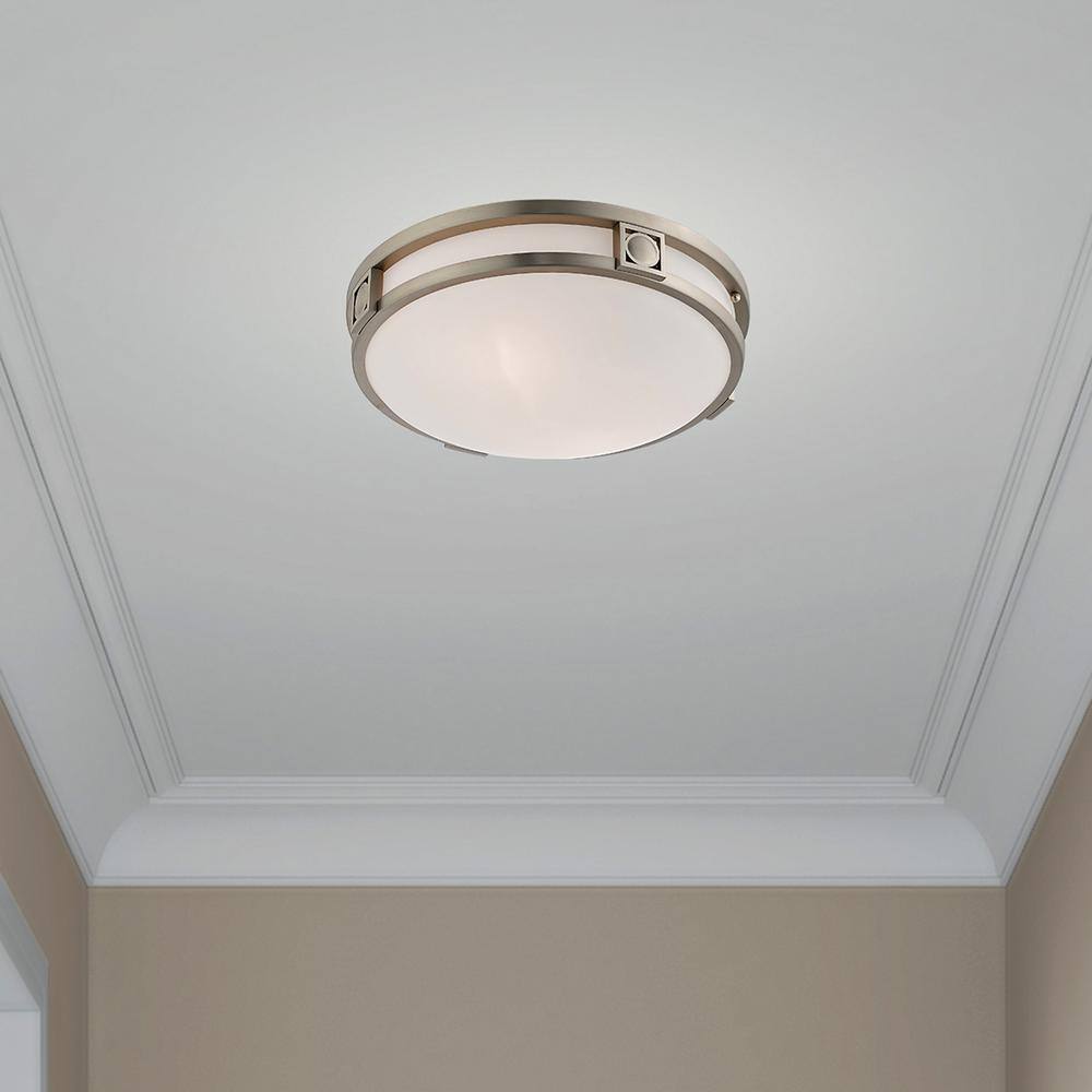 Titania Brushed Nickel 2-Light Flush Mount with Satin White Glass