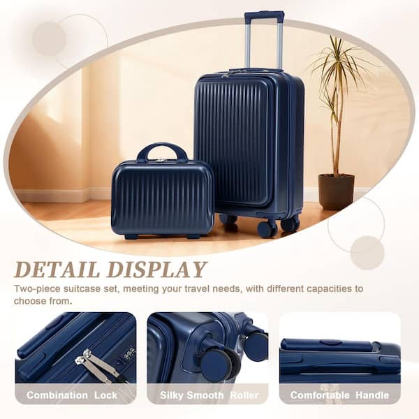 Tatahance 2-Piece 20 in. Navy ABS Hardside Spinner Luggage Set