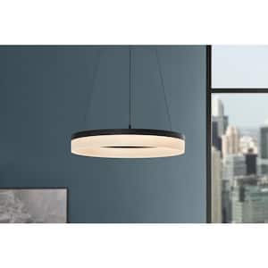 Kipling 35-Watt Integrated LED Black Modern Pendant with Frosted Acrylic Shade