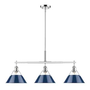 Orwell 3-Light Chrome with Navy Shade Linear Pendant