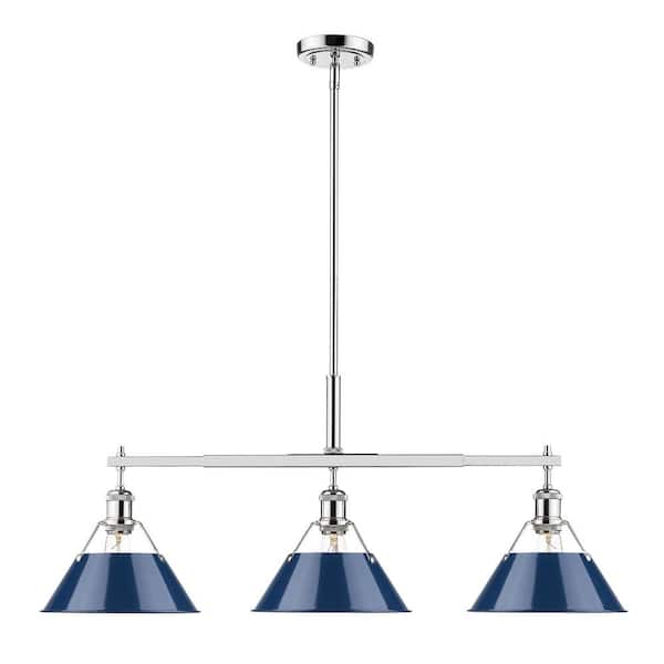 Orwell 3-Light Chrome with Navy Shade Linear Pendant