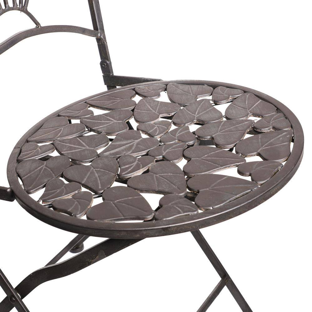 Black Iron 3-Piece Garden Bistro Set with Leaf Design