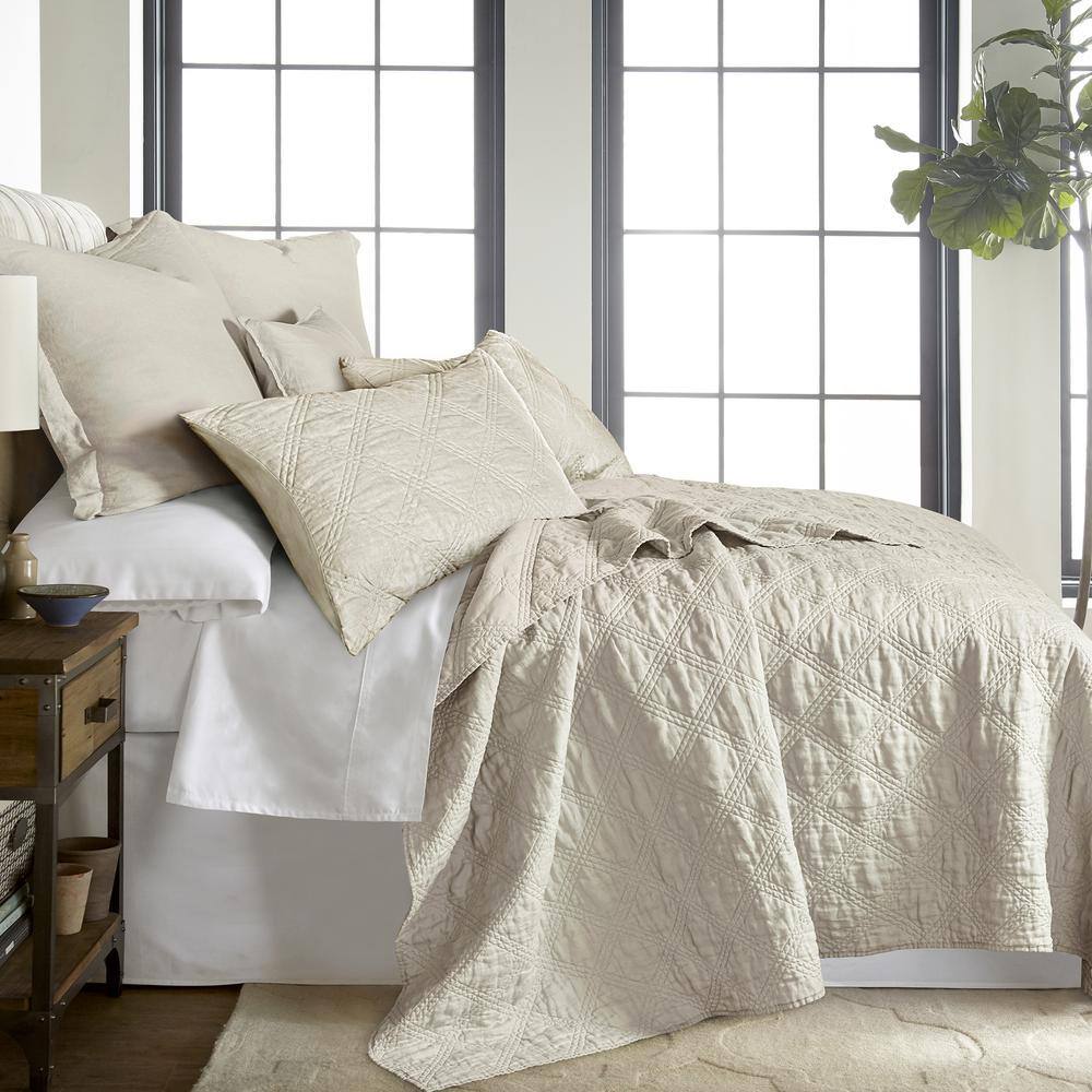 Natural Linen Quilted Standard Sham with Cotton Back