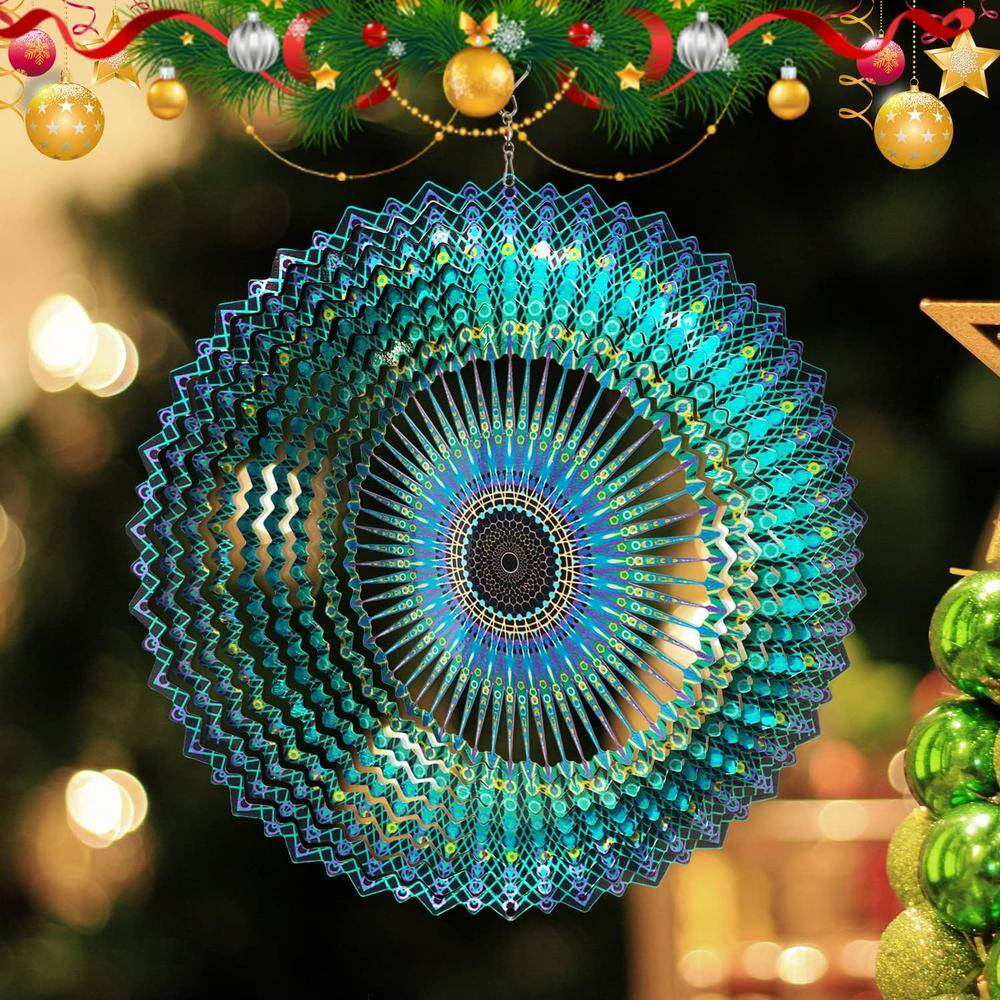 12-Inch Blue and Green 3D Stainless Steel Mandala Wind Spinner
