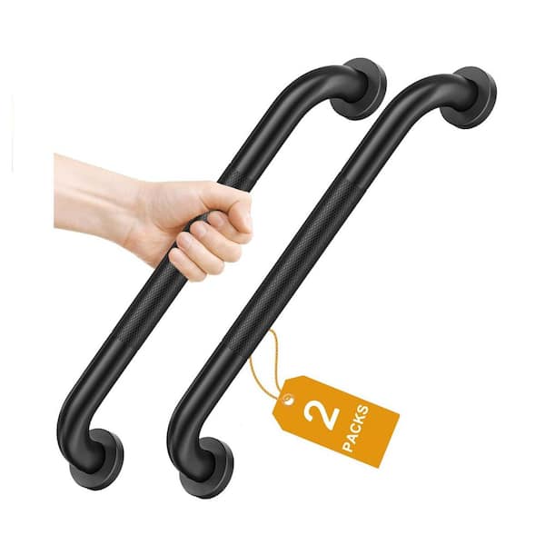 16 in. L x 3.15 in. W Concealed Screw Safety Grab Bar with Anti-Slip Knurled Grip for Seniors, Elderly in Black 2-Pack