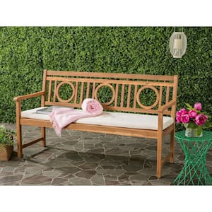 Montclair 60.6 in. 3-Person Teak Brown Acacia Wood Outdoor Bench with Beige Cushions