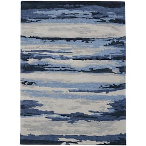 Abstract Marra Blue/Ivory 4 ft. x 6 ft. Modern Abstract Wool and Viscose Area Rug