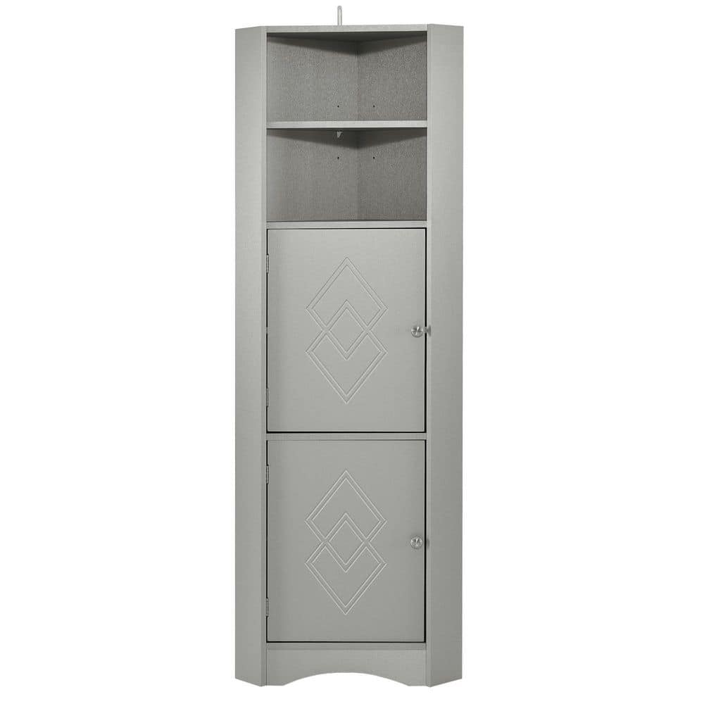 14.96 in. W x 14.96 in. D x 61.02 in. H Gray Linen Cabinet Bathroom Corner 