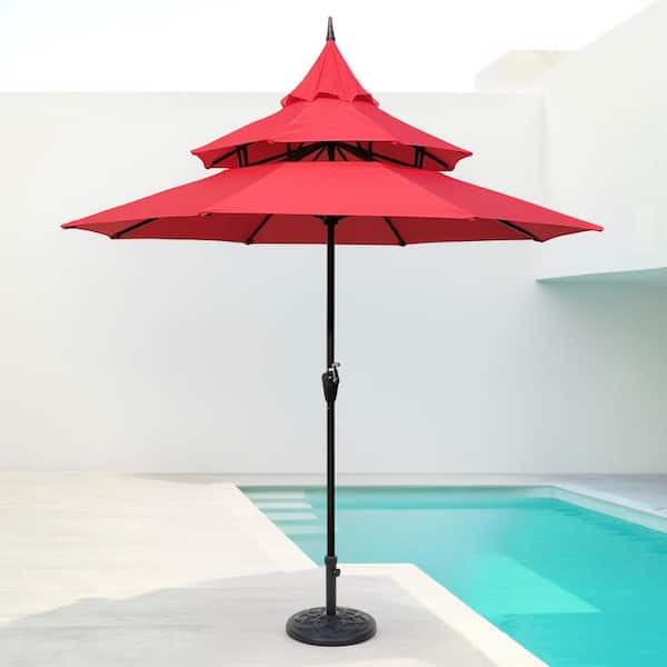 Maypex 9ft.Pagoda Market Umbrella,3 Tier Patio Umbrella in Red