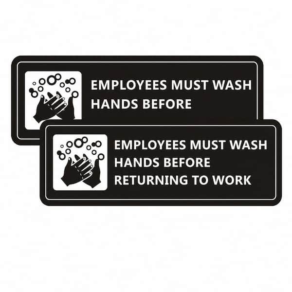 2 Pack Self-adhesive Aluminum Employees Must Wash Hands Before Returning to Work Sign for Restroom Restaurant
