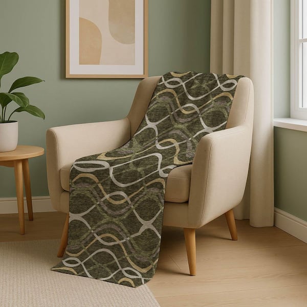 Premium Machine Washable ASB757 Olive 50 in. x 70 in. Sherpa Throw Blanket