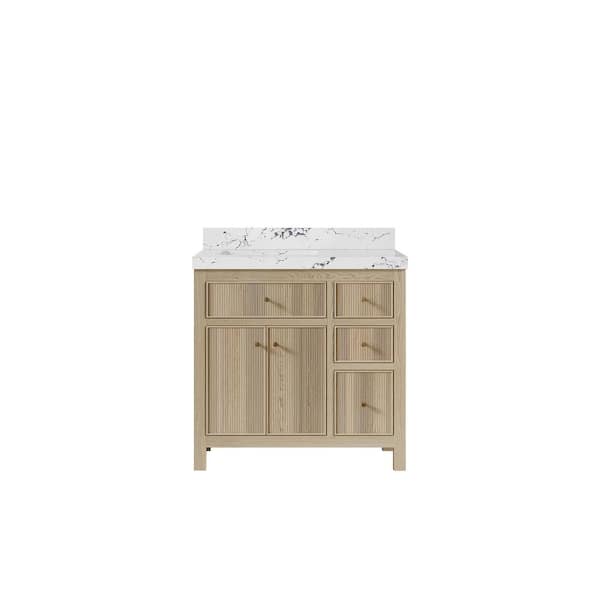 Willow Collections Sonoma Oak 36 in. W x 22 in. D x 36 in. H Single Left Offset Sink Bath Vanity White Oak with 2 in. Viola Night Qt. Top