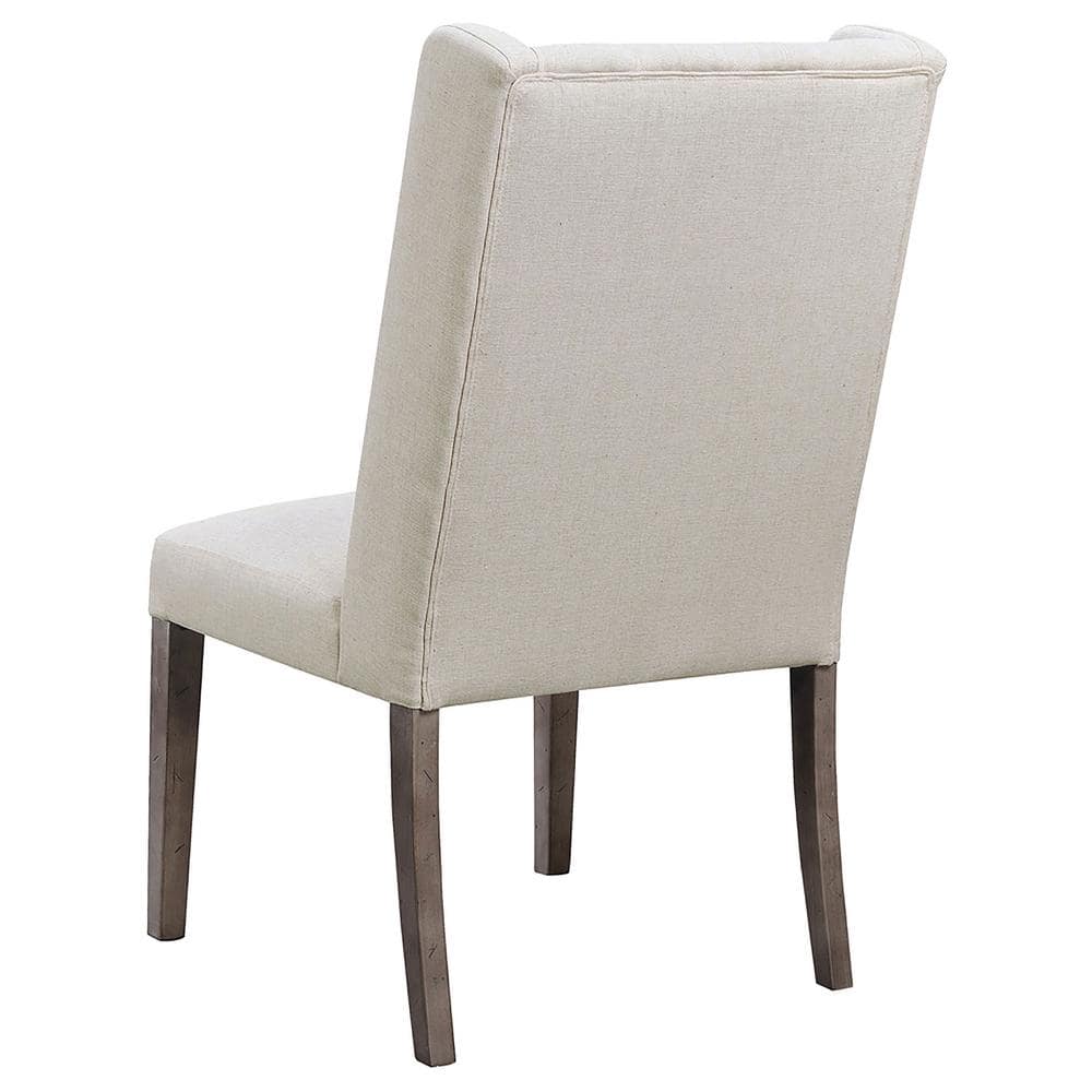 Beige Tufted Parsons Side Chair with Wood Accents, Set of 2