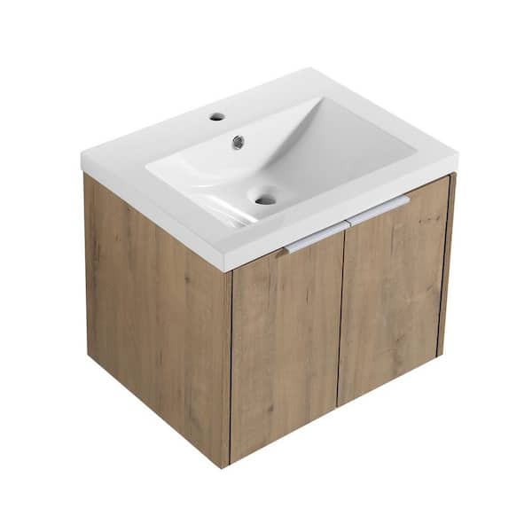 Miscool Anky 23.6 in. W x 18.1 in. D x 19.3 in. H Single Sink Bath Vanity in Imitative Oak with White Resin Top