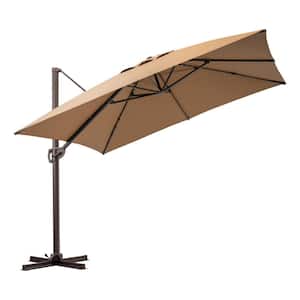 10 ft. x 10 ft. Rectangular Heavy-Duty 360-Degree Rotation Cantilever Patio Umbrella in Tan