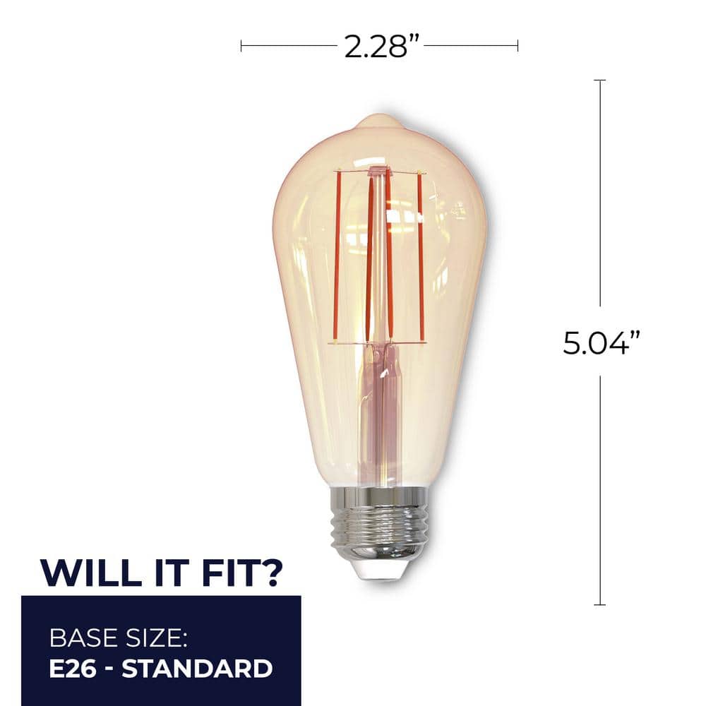 Antique Amber Dimmable LED ST18 Light Bulbs, 2-Pack