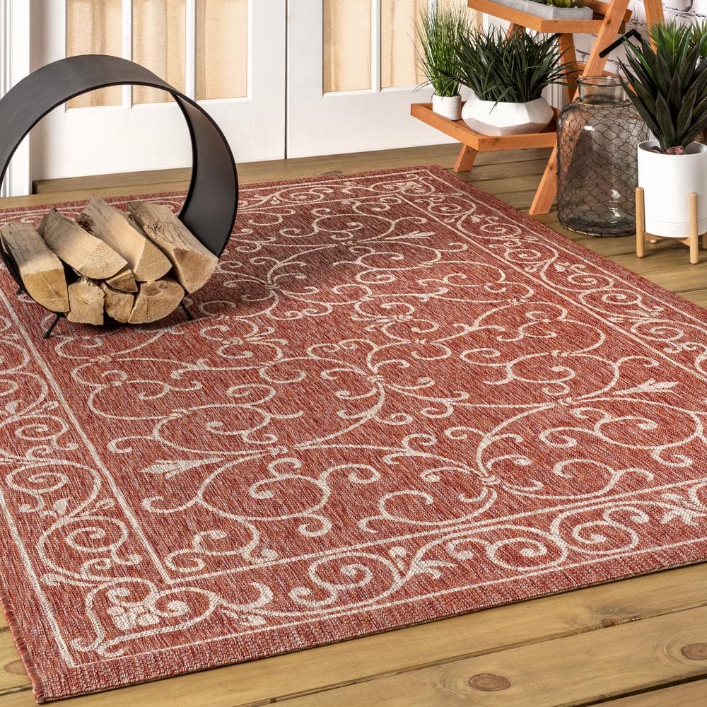 Red and Beige 4' x 6' Flat Woven Reversible Rug