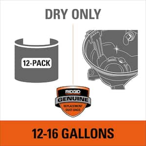 High-Efficiency Wet/Dry Vac Dry Pick-up Only Dust Bags for Select 12 to 16 Gallon RIDGID Shop Vacuums, Size A (12-Pack)