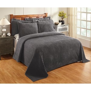 Julian Collection in Solid Stripes Design Gray Queen 100% Cotton Tufted Chenille Bedspread