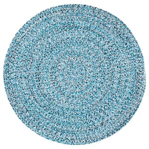 Braided Blue/Black Doormat 3 ft. x 3 ft. Solid Color Round Area Rug