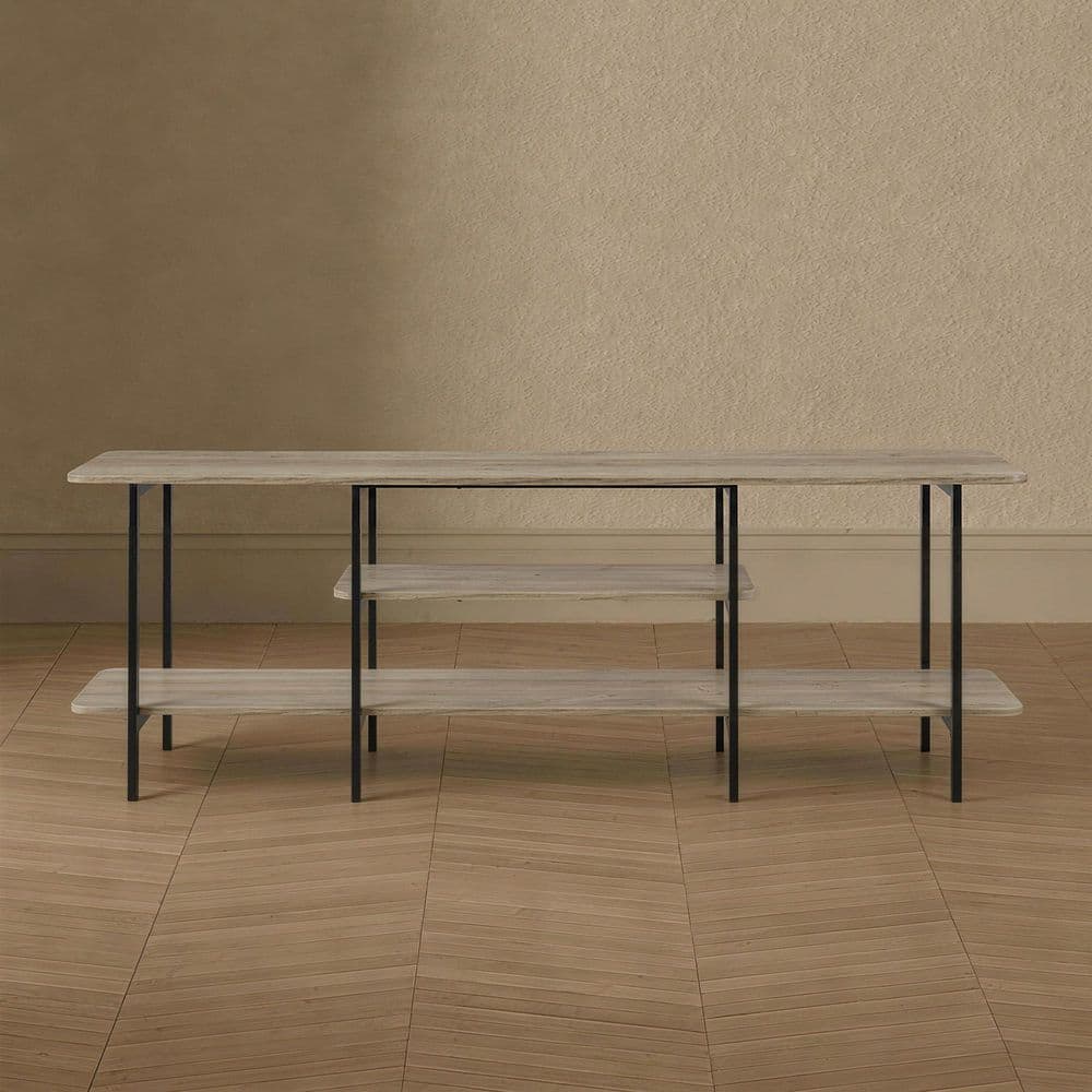 Celine 70.86 in. Modern Rustic Grey Rectangle MDF Wood Console Table with 3-Shelves