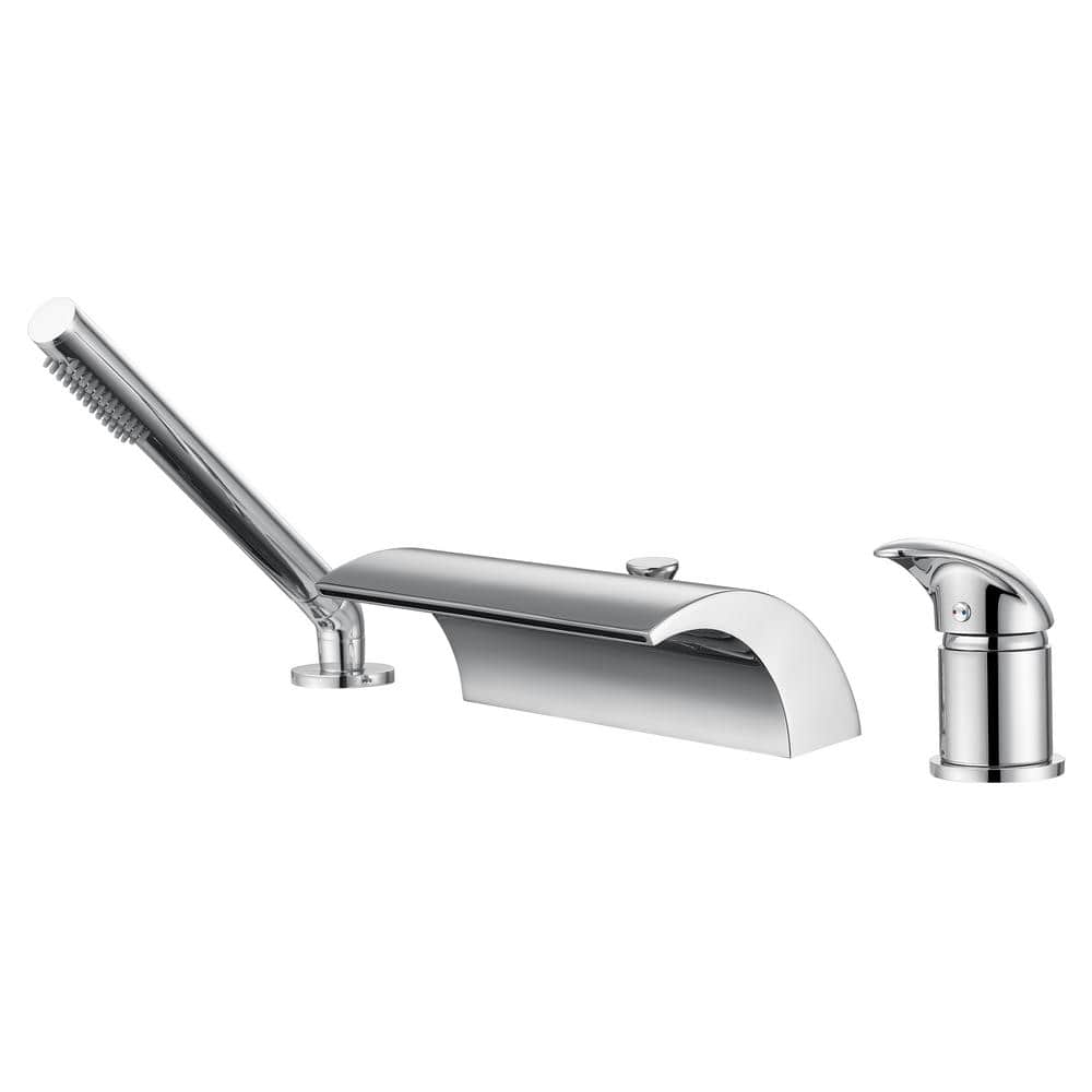 Waterfall Single Handle Tub Deck Mount Roman Tub Faucet with Hand Shower in Chrome -  SUMERAIN, S2138CW-HD