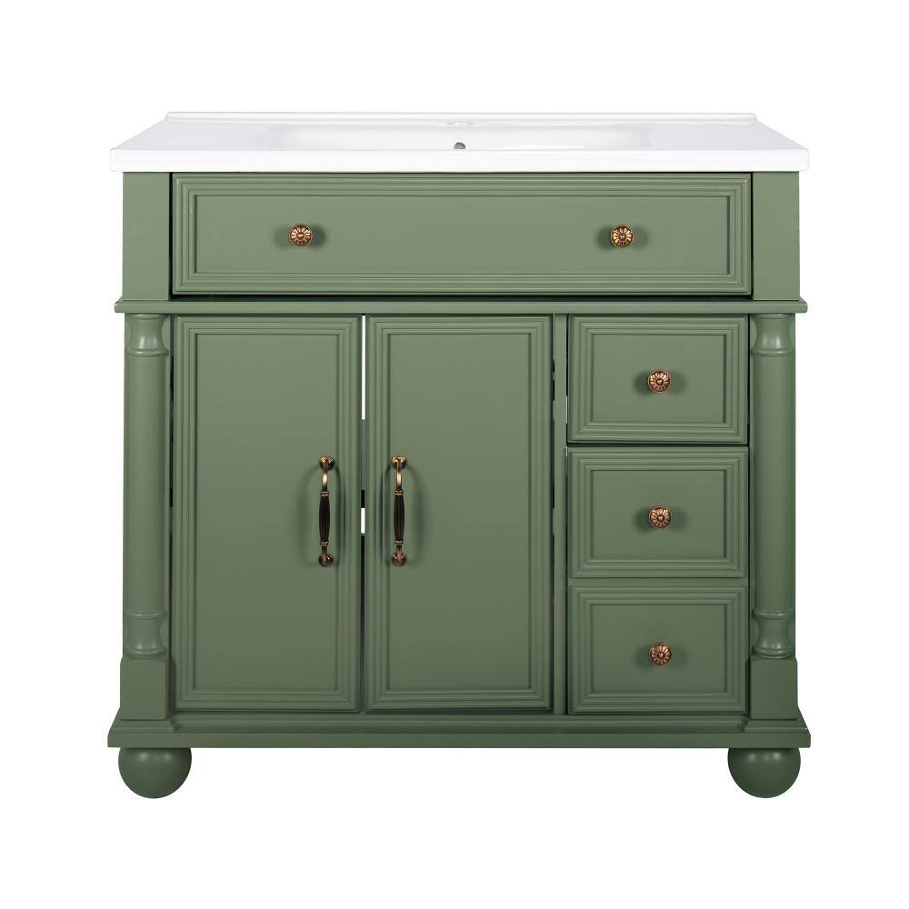 36 in. W Single Sink Freestanding Bath Vanity in Green with White Ceramic Top Unassembled price history on PriceWatchPro