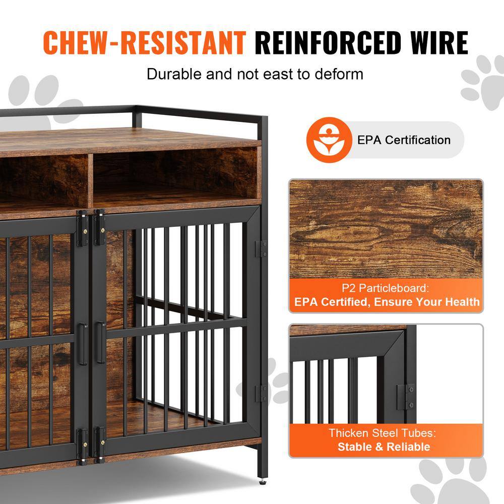 Large Rustic Brown Wooden Dog Crate with Storage