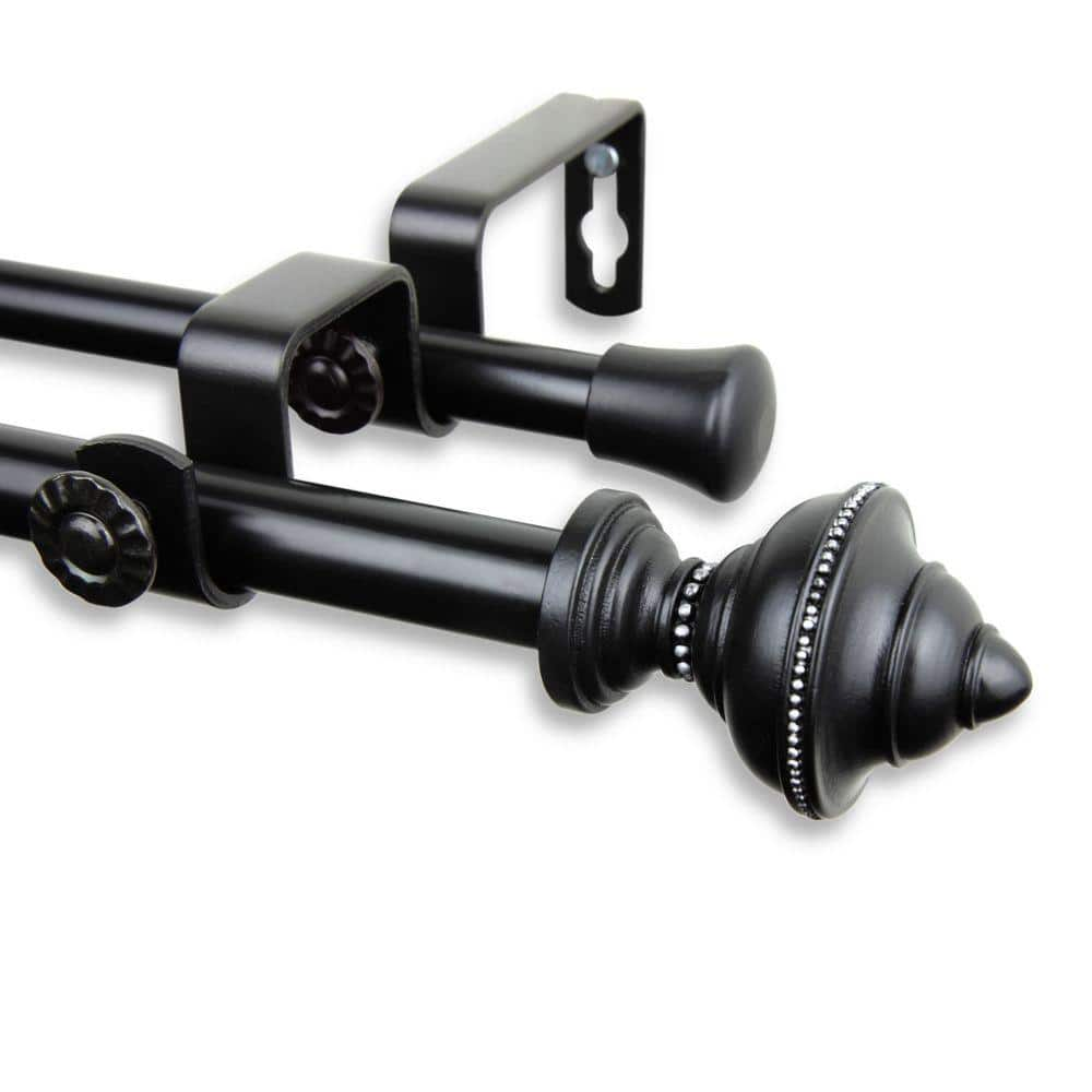 Rod Desyne 48 in. - 84 in. Telescoping 5/8 in. Double Curtain Rod Kit in Black with Palace Finial