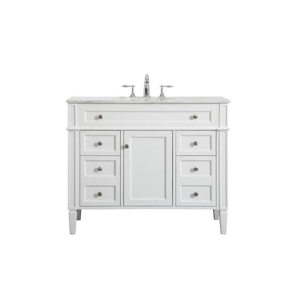 Unbranded Simply Living 42 In. W x 21.5 In. D x 35 In. H Bath Vanity In White with Carrara White Porcelain Top