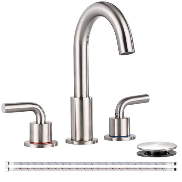 AKLFGN Double Handles 8 in. Widespread Bathroom Faucet 3-Hole Sink Faucet with Pop-Up Drain in Brushed Nickel