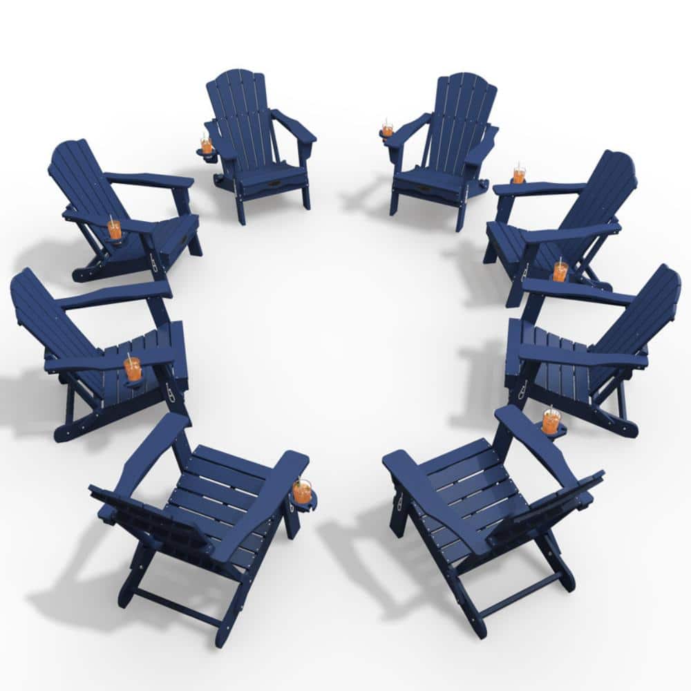 Navy Blue HDPE Outdoor Folding Adirondack Chair with Cup Holder (Set of 8) price history on PriceWatchPro