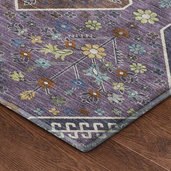 Mayfield Premium Machine Washable Abstract AMF2459 Plum 8 ft. x 8 ft. Round Rug
