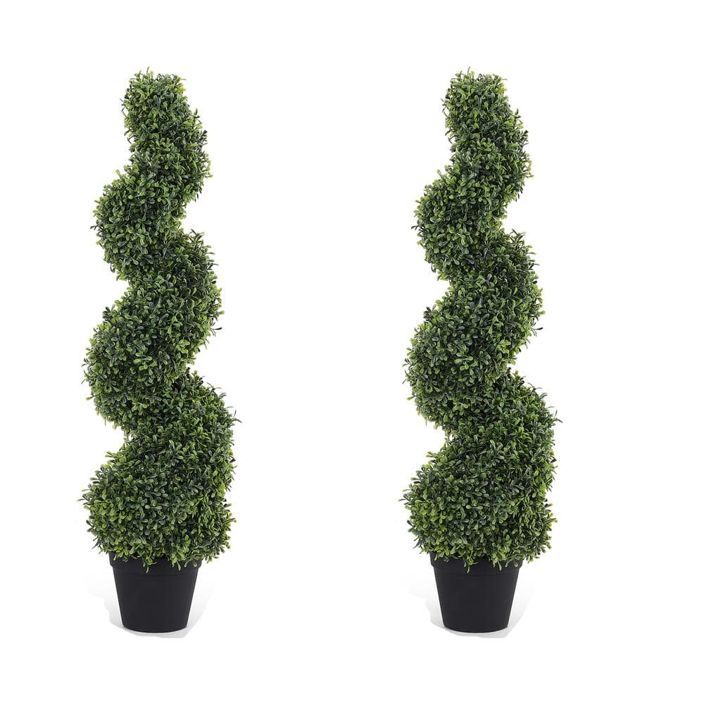 Hot Sale 2-Pieces 3 ft. Bonsai Boxwood Spiral Topiary Artificial Tree Silk 