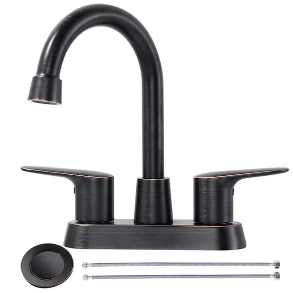 IVIGA 4 in. Centerset Double Handle High Arc Bathroom Faucet with Drain Kit in Oil Rubbed Bronze